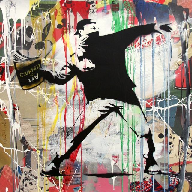 th_Banksy Thrower - Stencil and Mixed Media on Paper